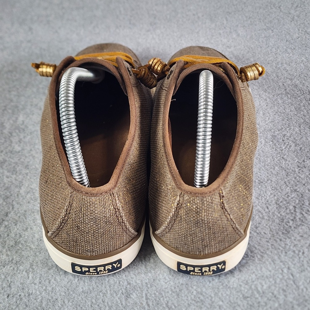 Sperry Top Siders Sneakers Women's 9M Brown Gold Canvas Boat Shoes Slip-on - Picture 5 of 9